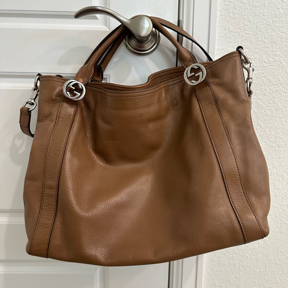 Gucci Brown Leather Shoulder Bag with Silver Hardware